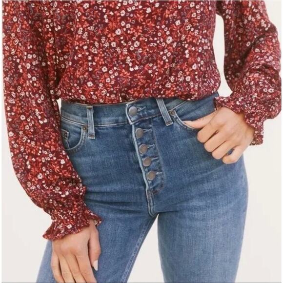 Reformation Jeans Harper Button Fly High Rise Skinny Jeans In ION Wash Sz 25 - Picture 3 of 13